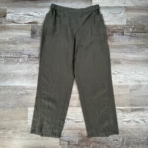 Liv by Habitat Linen Pants Small Olive Green Pull-On Wide Leg Minimalist